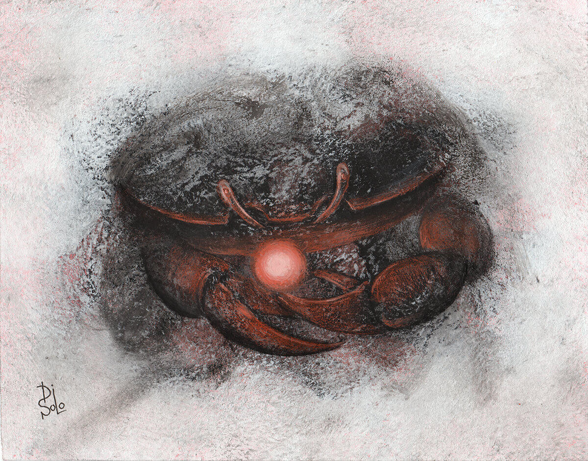"Crab with a Radiant Pearl" (acrylic, mixed media)